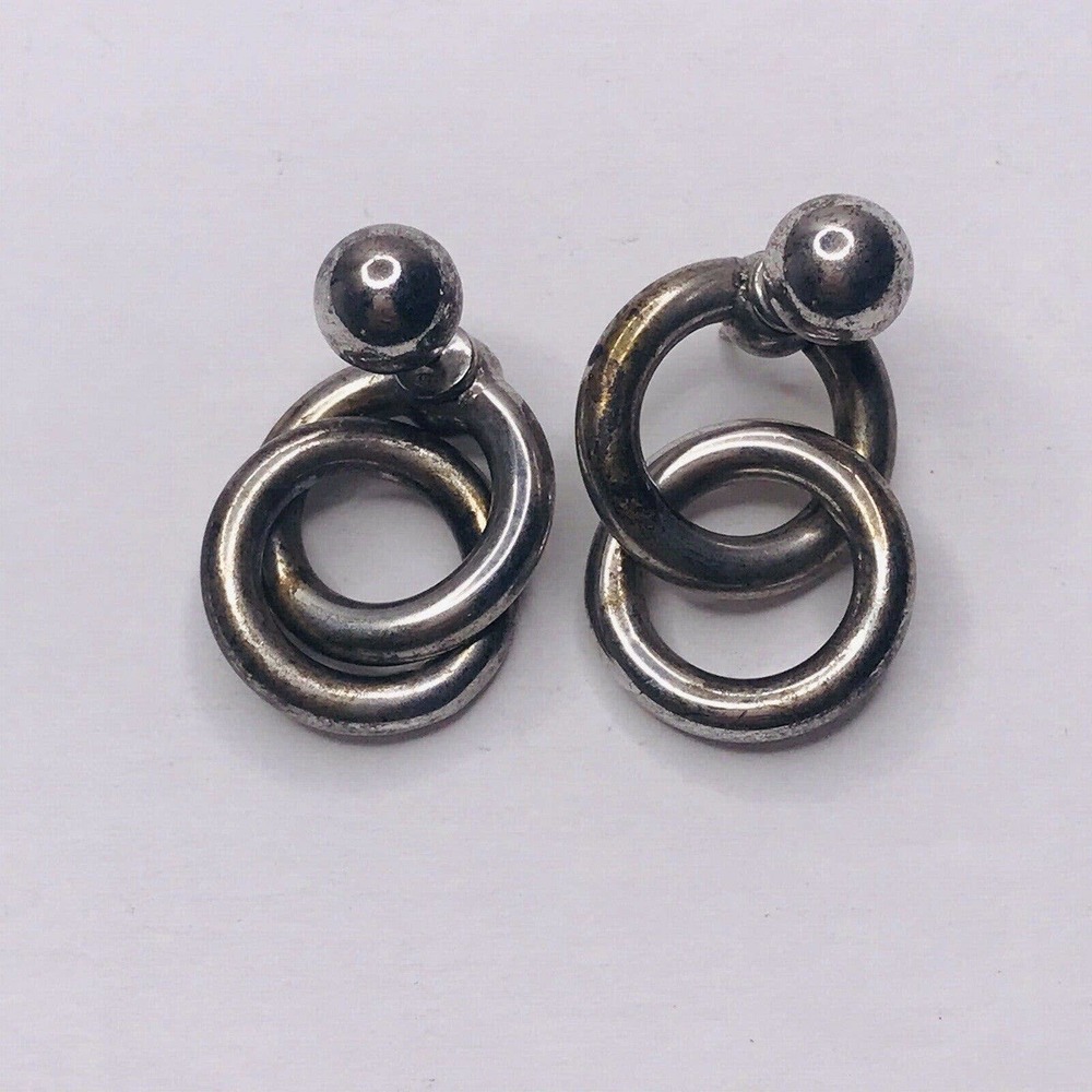 Sterling Silver Double Ring Loop Backs Ball Post … - image 1